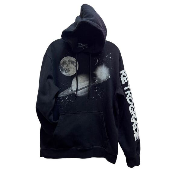 F21 Mens Hooded Sweatshirt M Solar Planets Permanently Retrograde Blk Streetwear - Picture 1 of 7